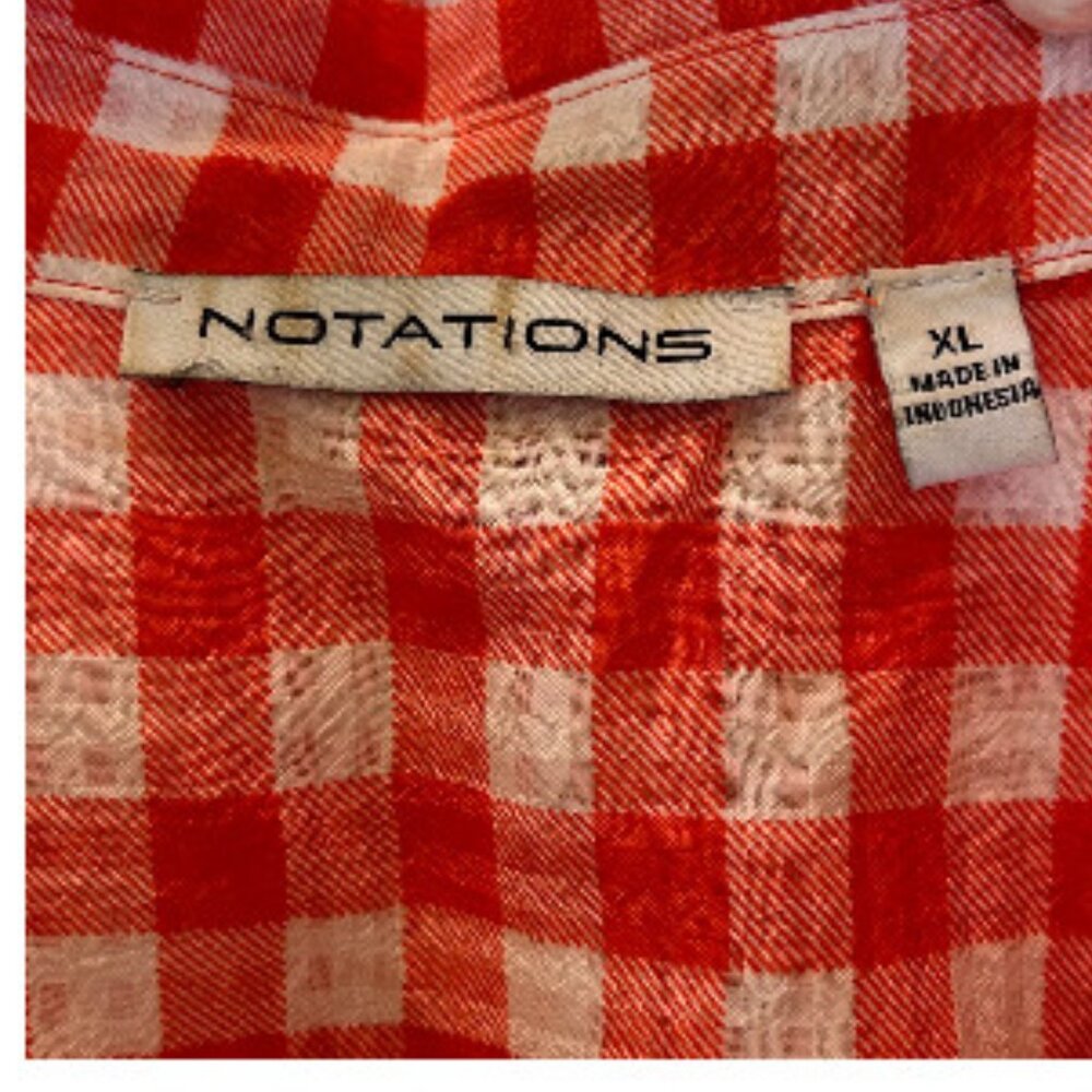 Orange and White Gingham Button-up Sleeveless Blouse - Notations - XL EUC - Picture 5 of 6